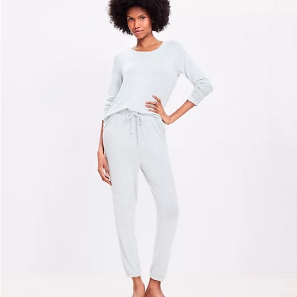LOFT Heather Gray Knit Drawstring PJ Set